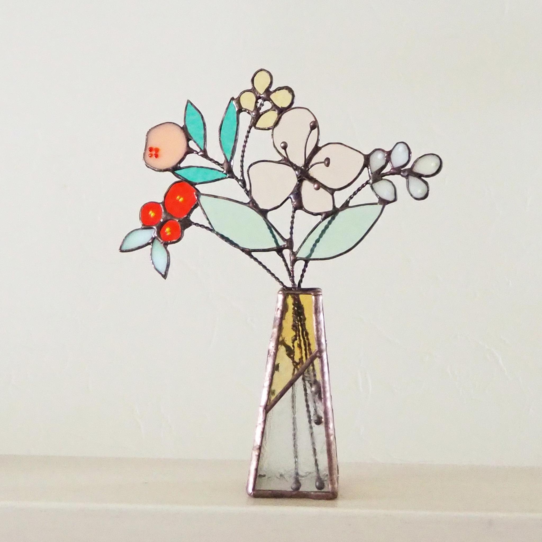 花束つき♪ステンドグラスの一輪挿し（イエロー） | 7枚目