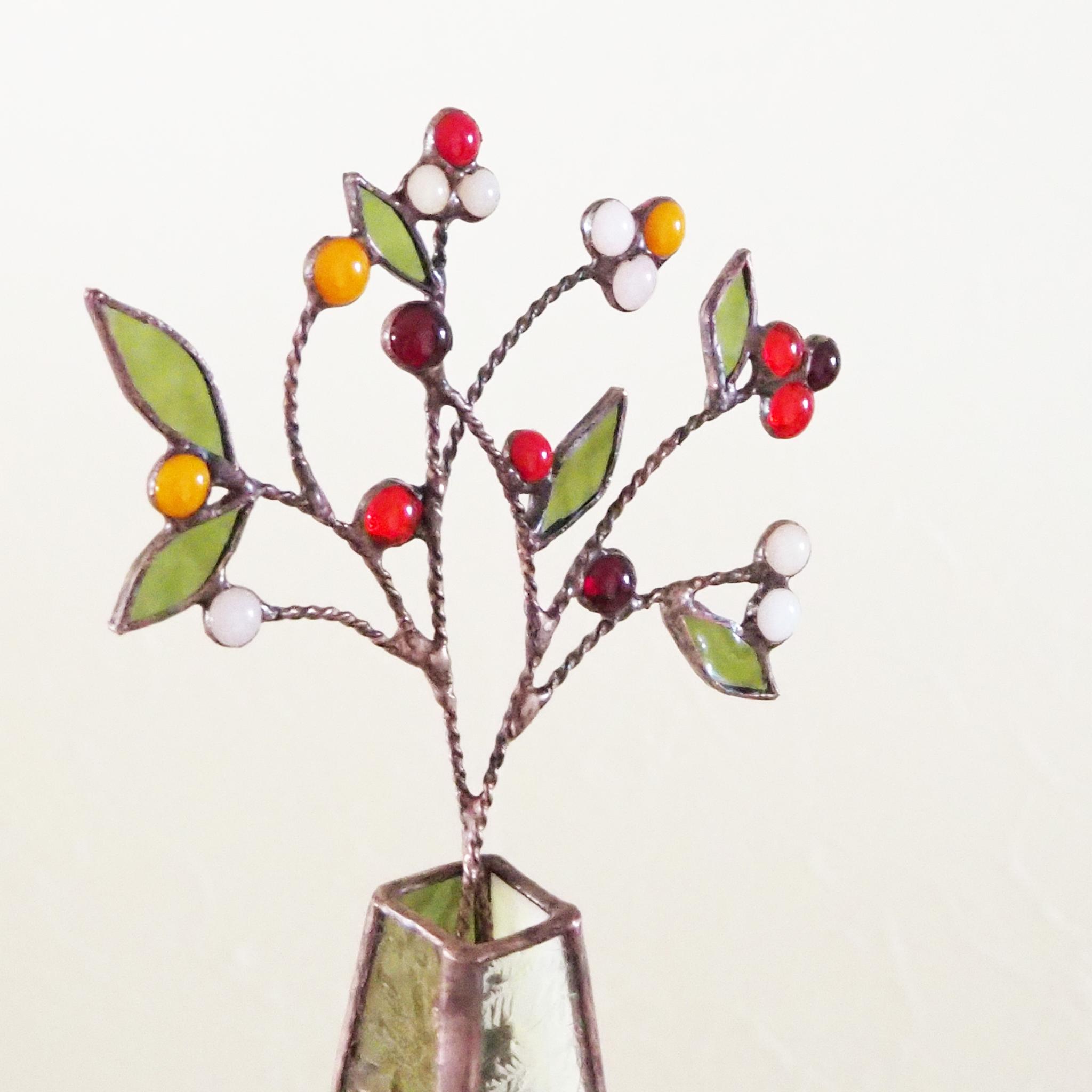 木の実いっぱい♪ステンドグラスの冬の一輪挿し | 12枚目