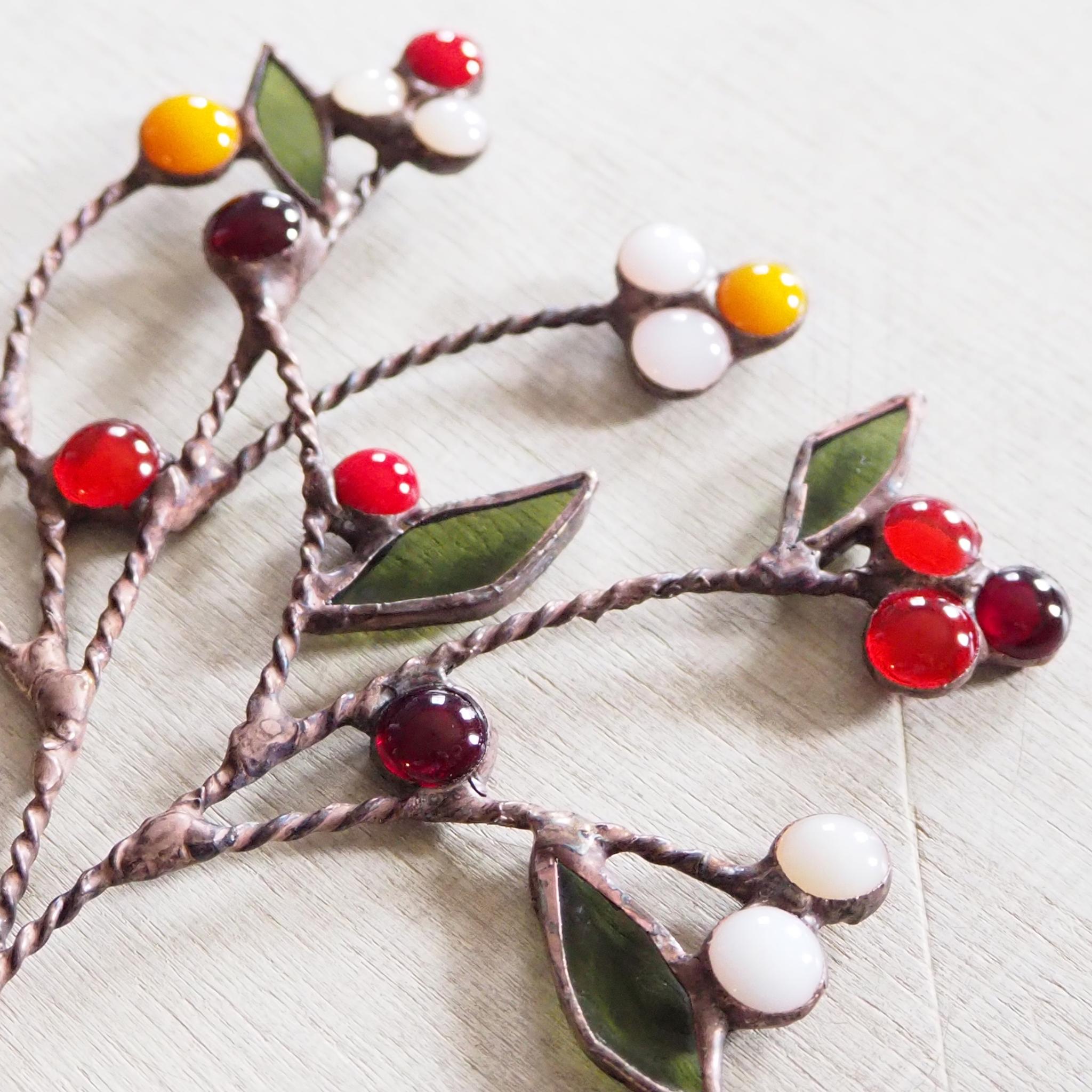 木の実いっぱい♪ステンドグラスの冬の一輪挿し | 9枚目