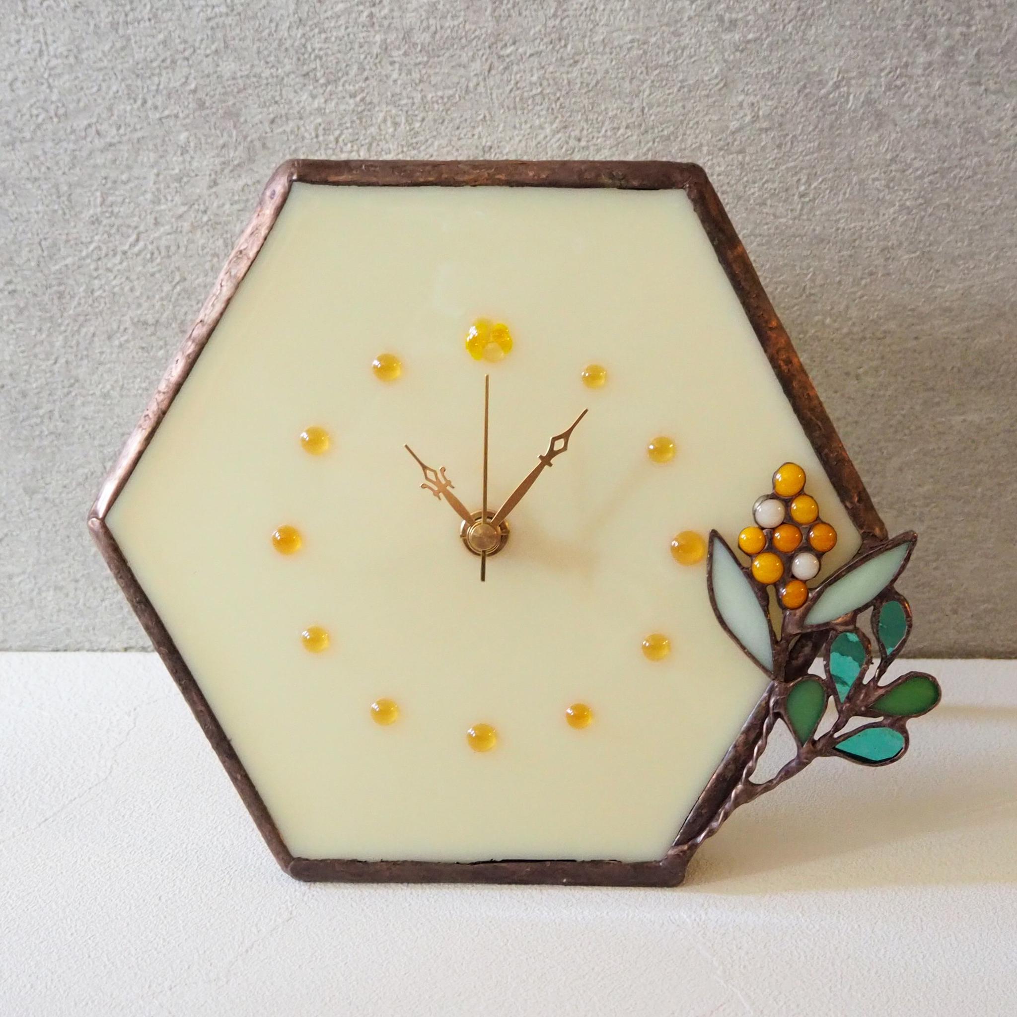 ステンドグラスのミモザ置き時計 | 2枚目