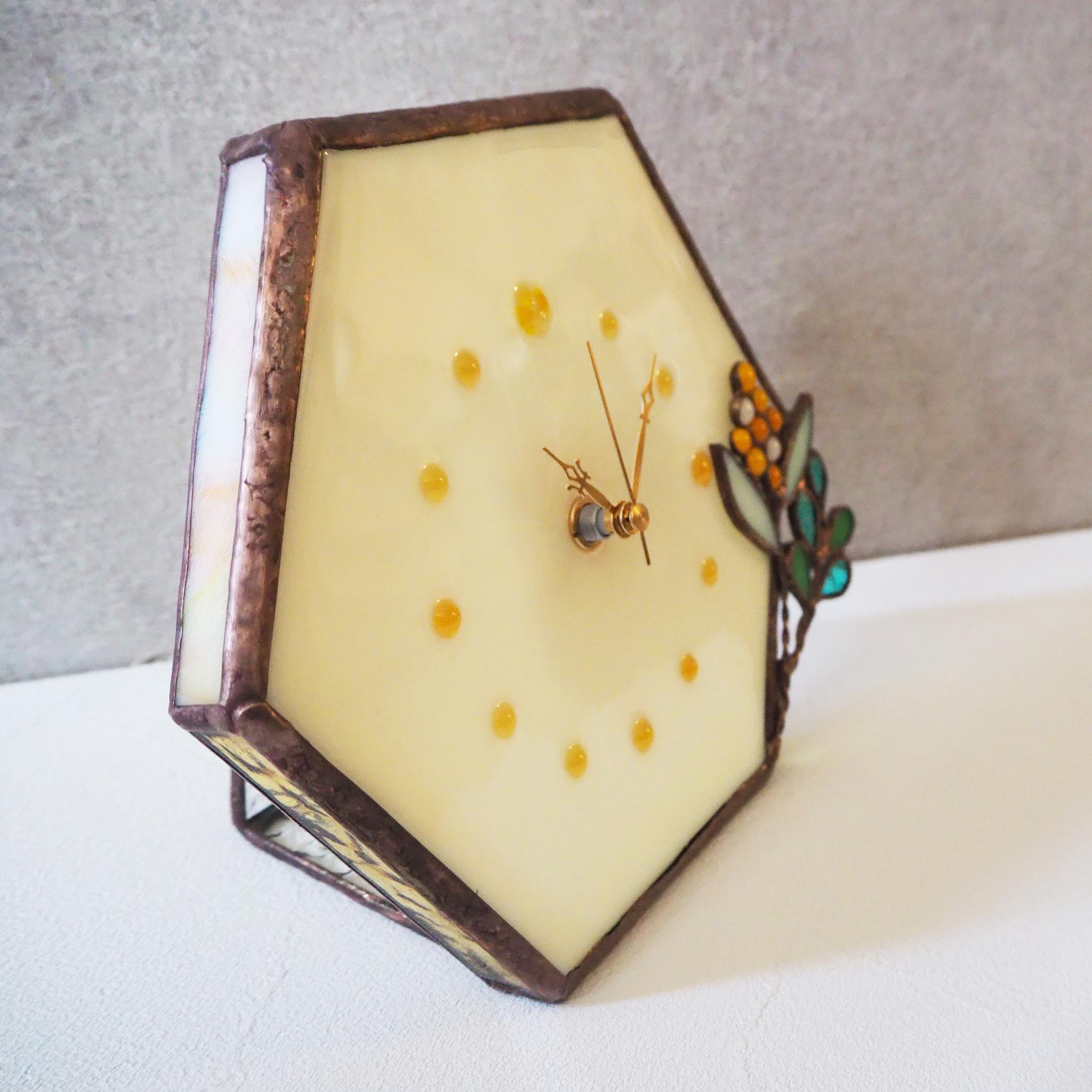 ステンドグラスのミモザ置き時計 | 6枚目