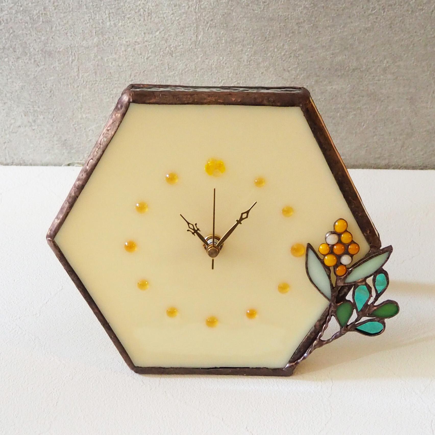 ステンドグラスのミモザ置き時計 | 9枚目