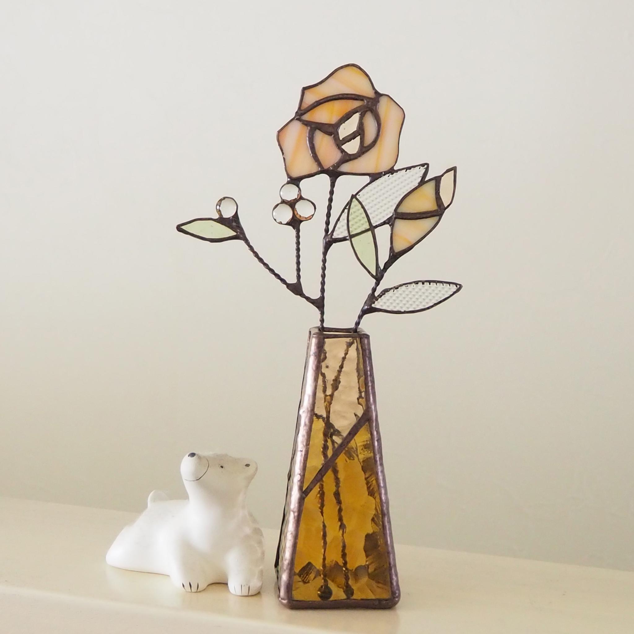 NEWオレンジローズ　ステンドグラスの一輪挿し | 2枚目