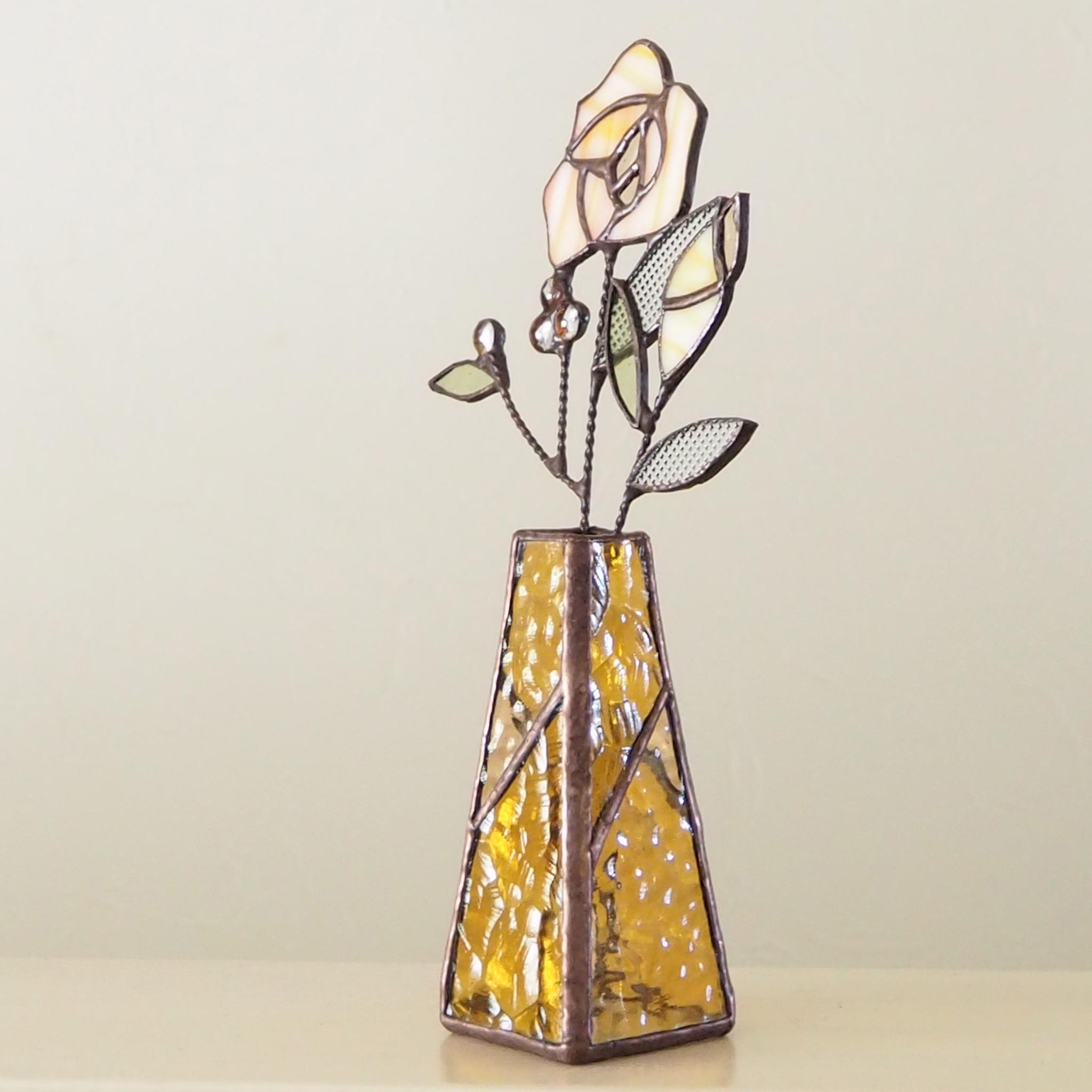 NEWオレンジローズ　ステンドグラスの一輪挿し | 5枚目