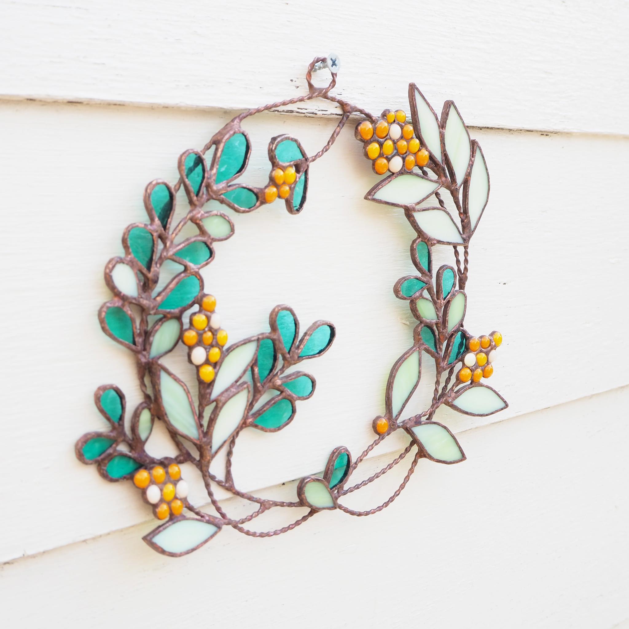 春の陽だまりステンドグラスリース(ミモザ) | 3枚目