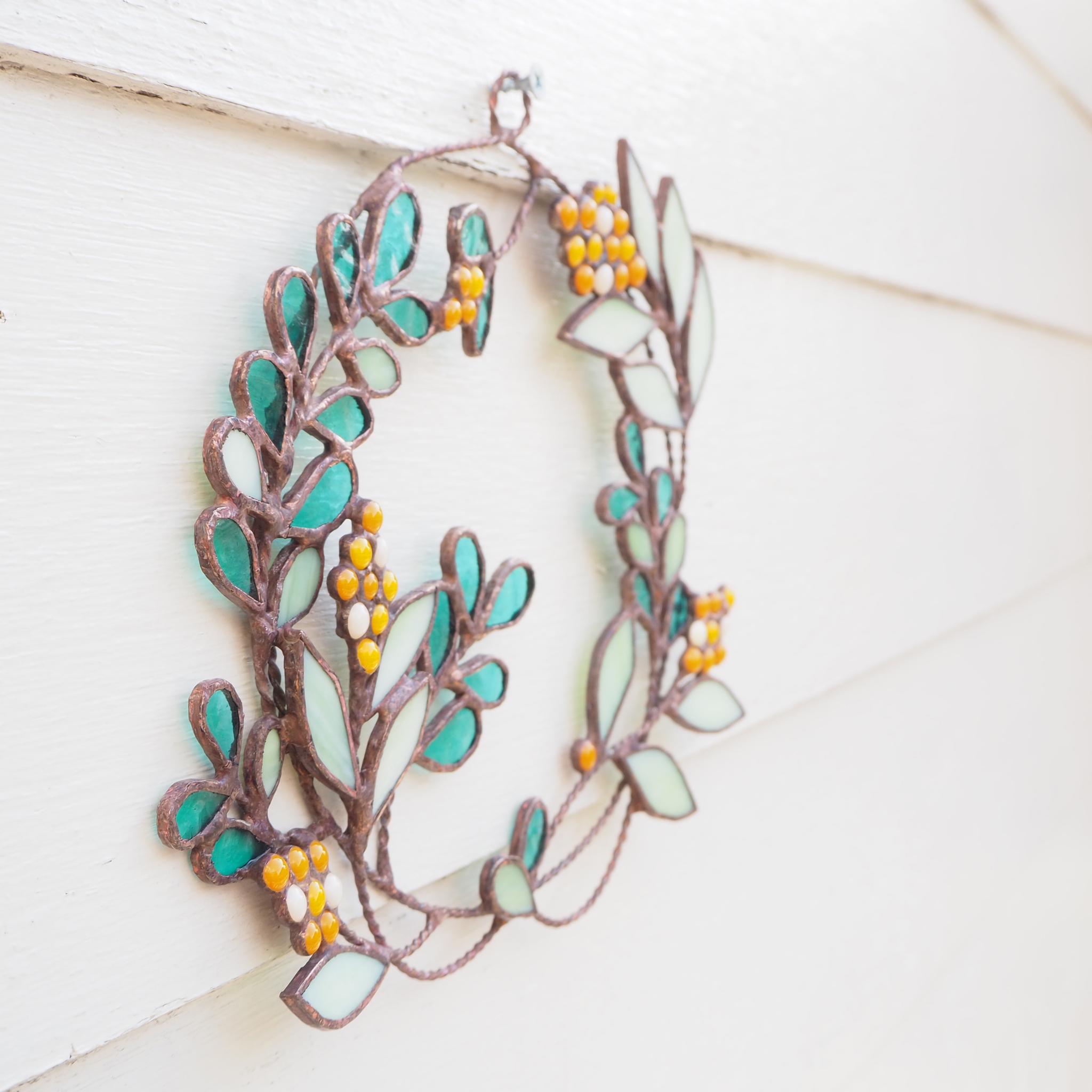 春の陽だまりステンドグラスリース(ミモザ) | 5枚目