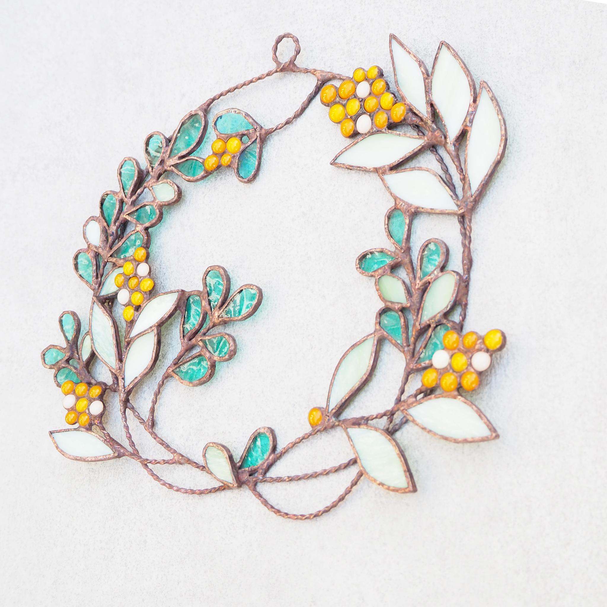 春の陽だまりステンドグラスリース(ミモザ) | 6枚目