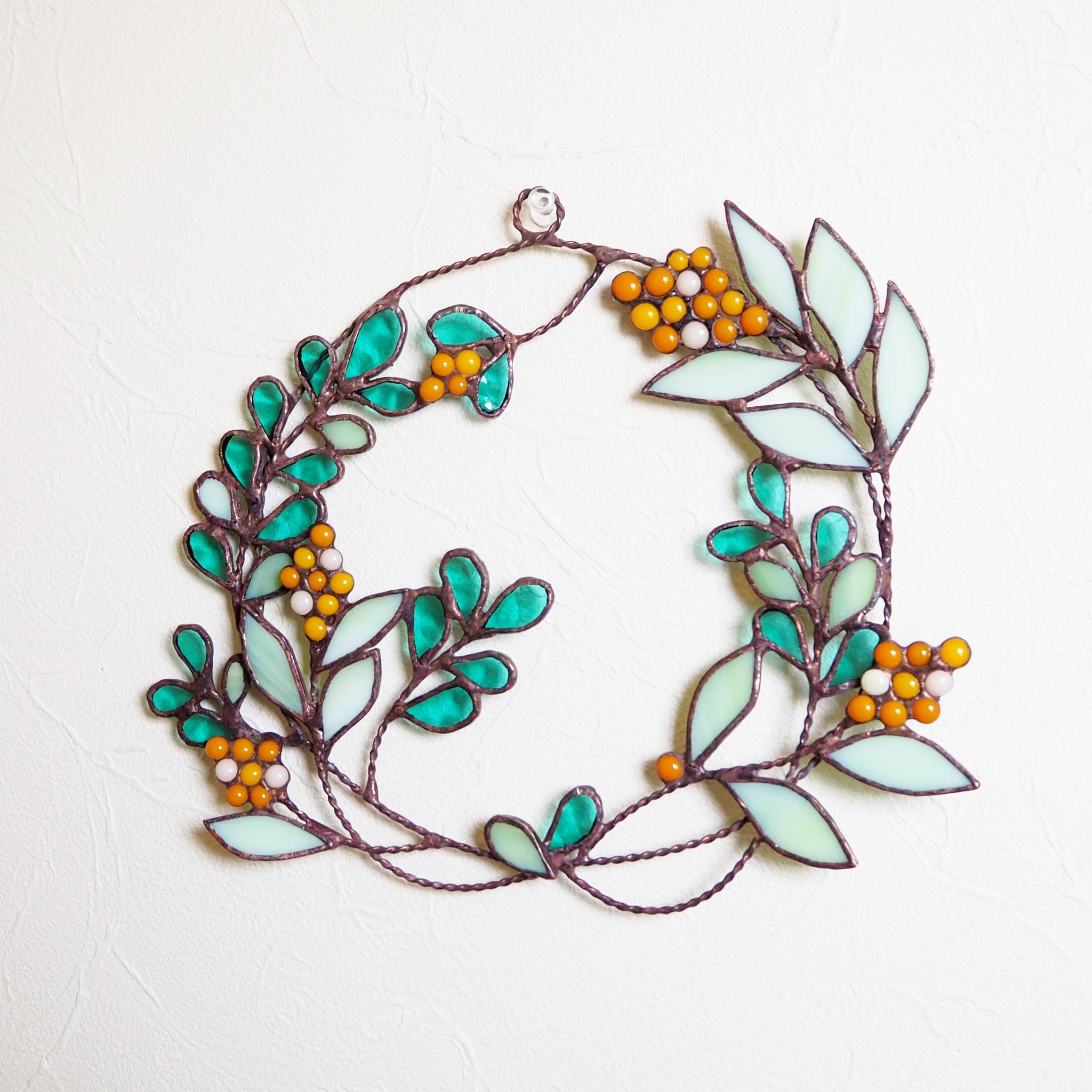 春の陽だまりステンドグラスリース(ミモザ) | 7枚目