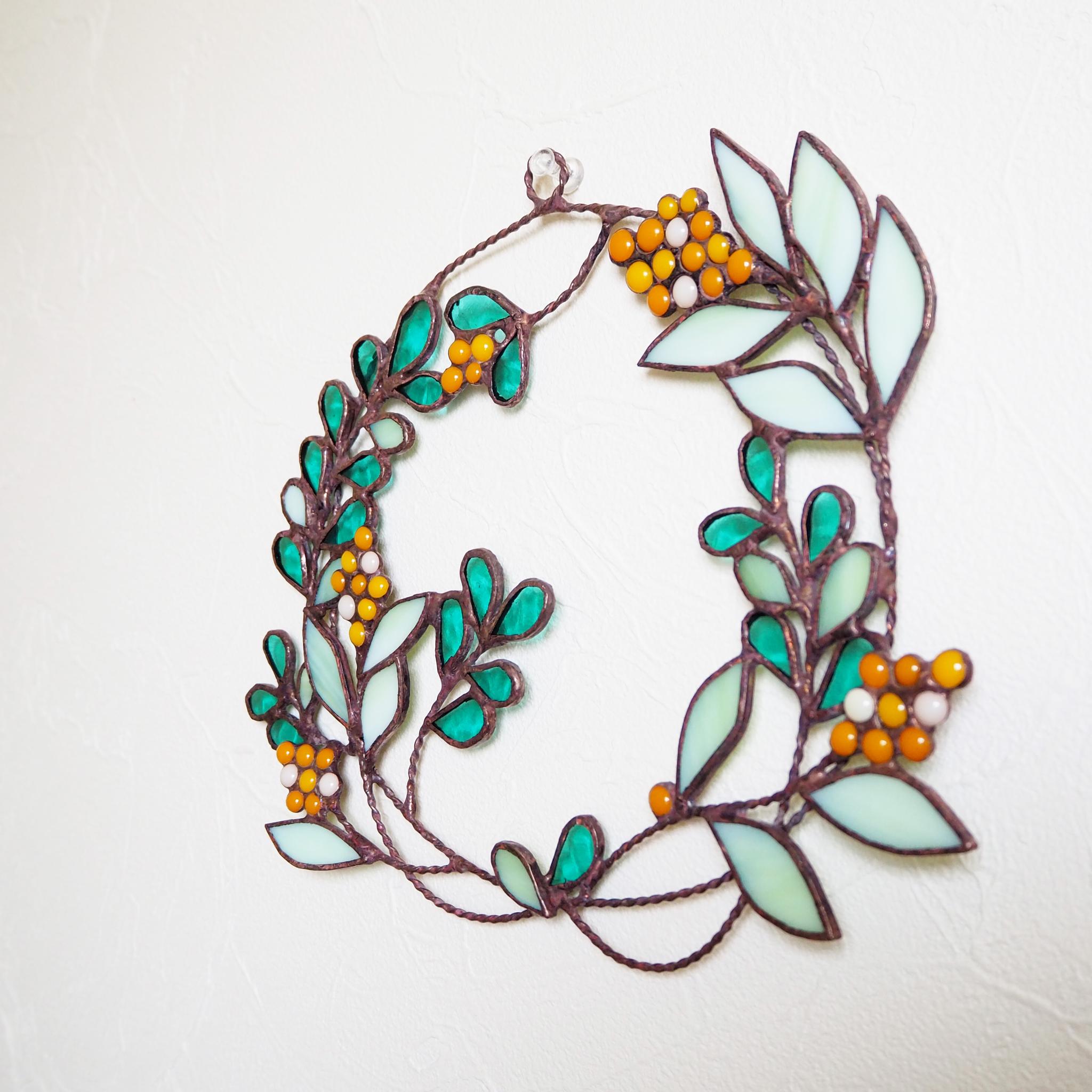 春の陽だまりステンドグラスリース(ミモザ) | 8枚目