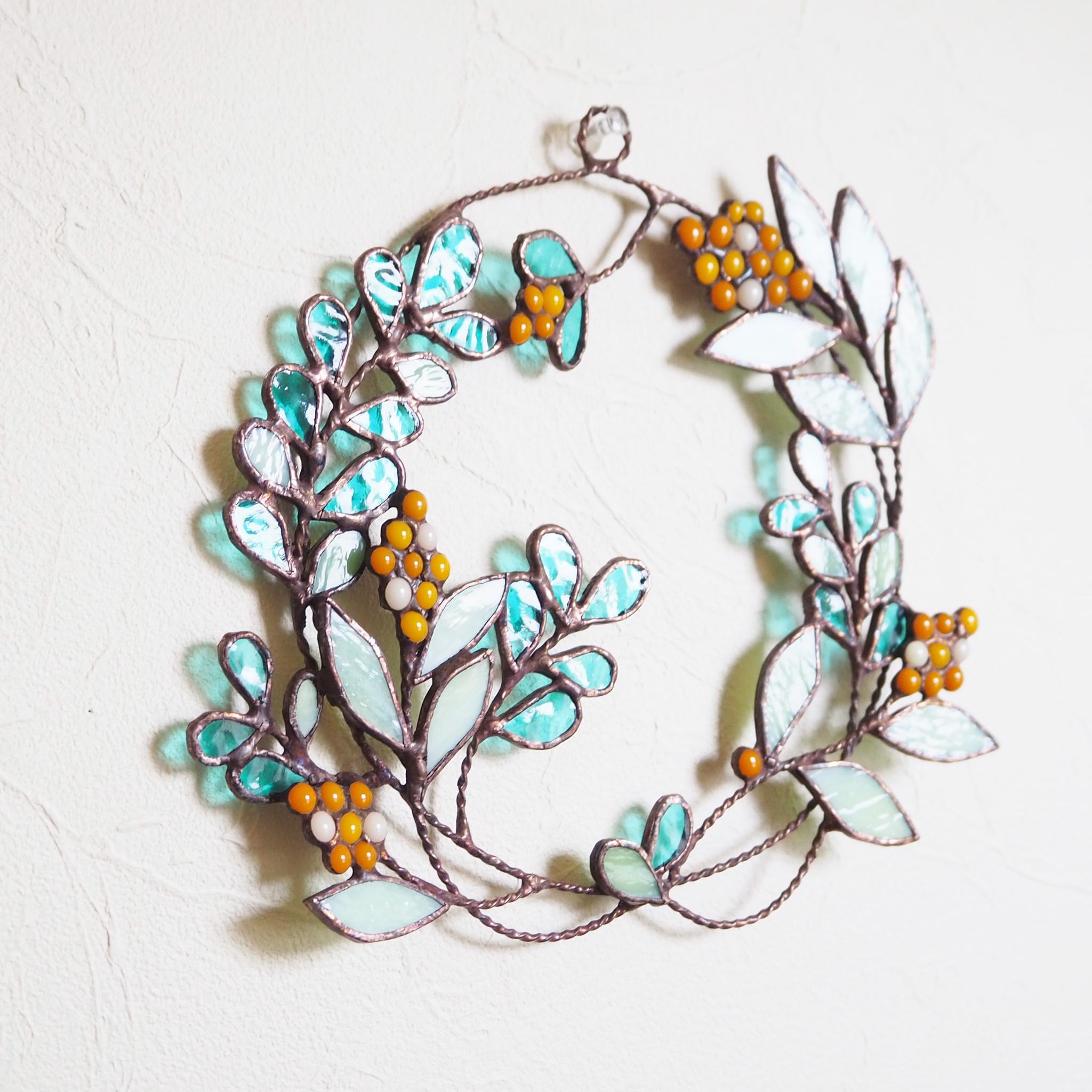 春の陽だまりステンドグラスリース(ミモザ) | 9枚目